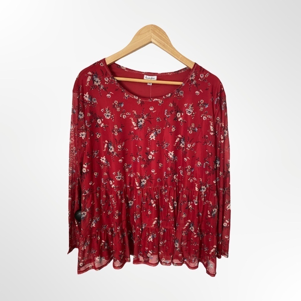 Love, Fire Women's Plus Size Long Sleeve Mesh Babydoll Boho Blouse NWT Size 0X